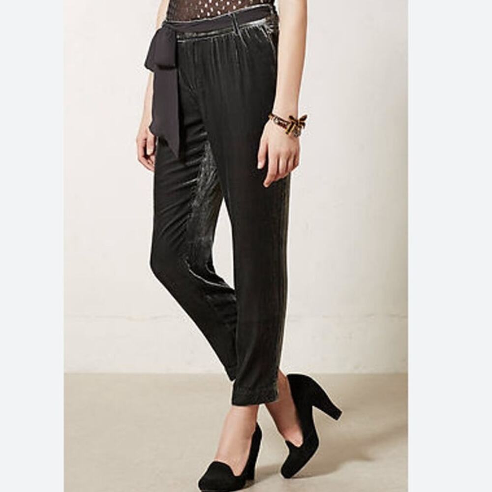 Elevenses Anthropologie Chic Velvet Ankle Trouser Pants in Grey Size 6
